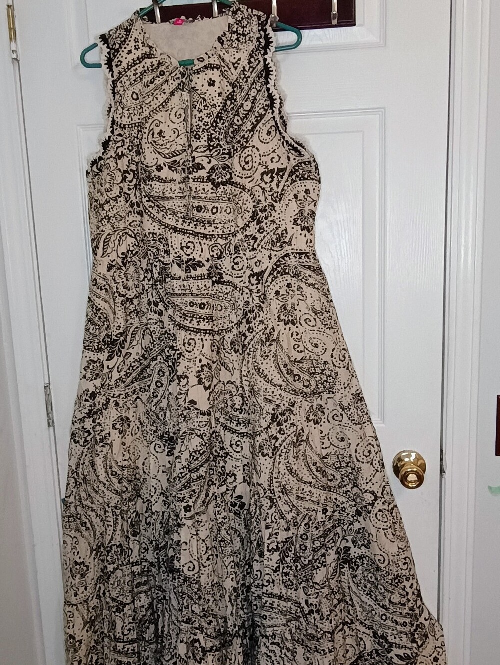 Women Dress Paisley Print Med Vince Camuto Maxi Sleeveless Crochet Trim Tiered